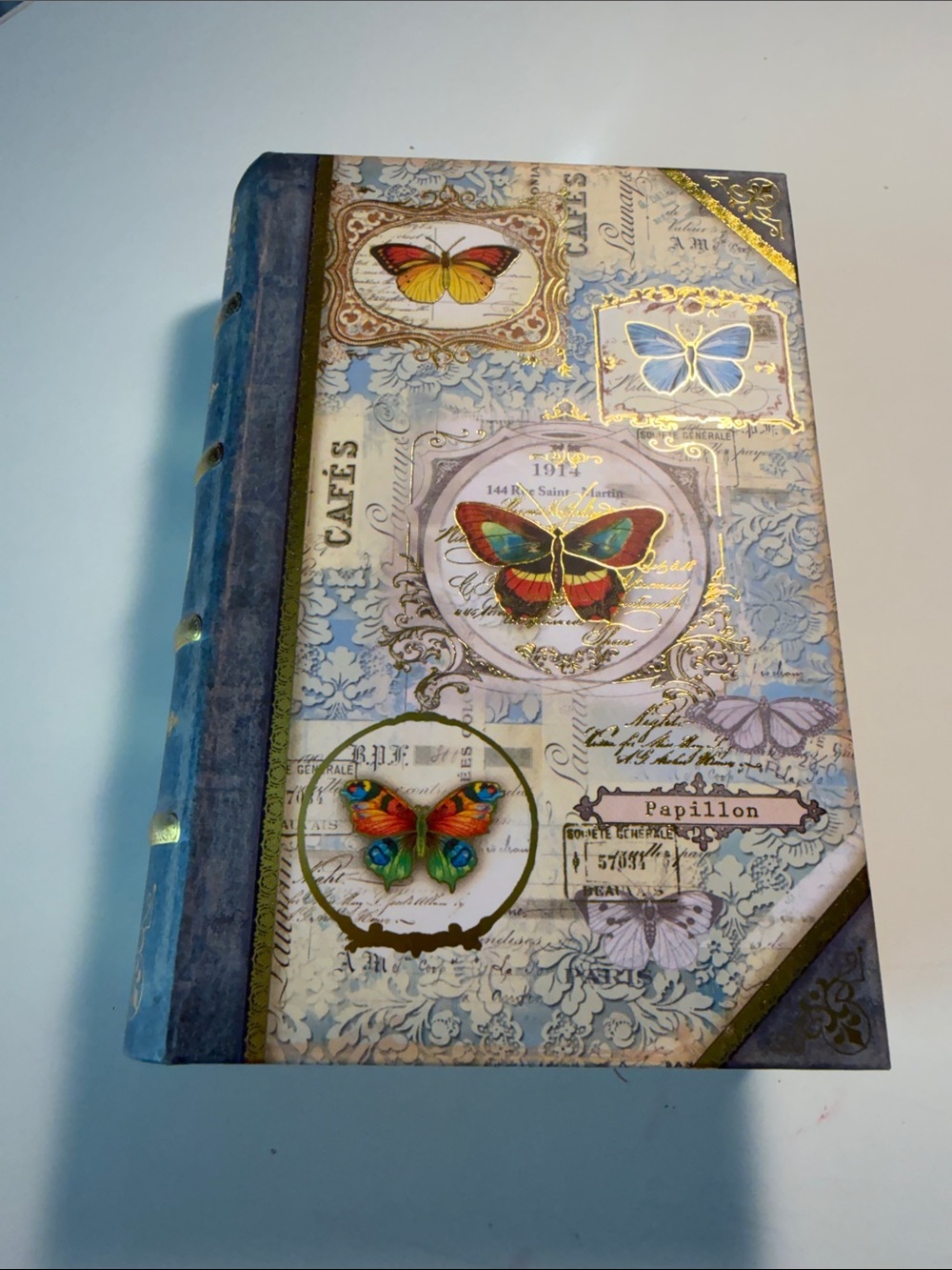 Vintage style Decorative Book Box Floral Butterfly design secret storage small b